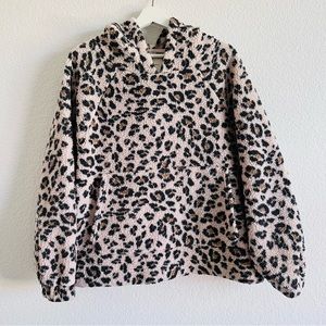 American Eagle | Fleece Hoodie | Brown/Black/Tan Leopard | Size Large